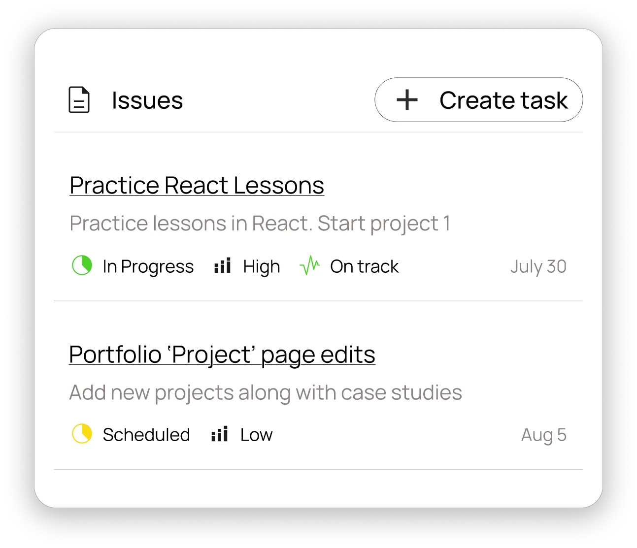 Task management widget mockup